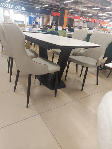 Стеклянный стол Вейл 140(180)х80 кристл статуарио / черный из шоурума 3